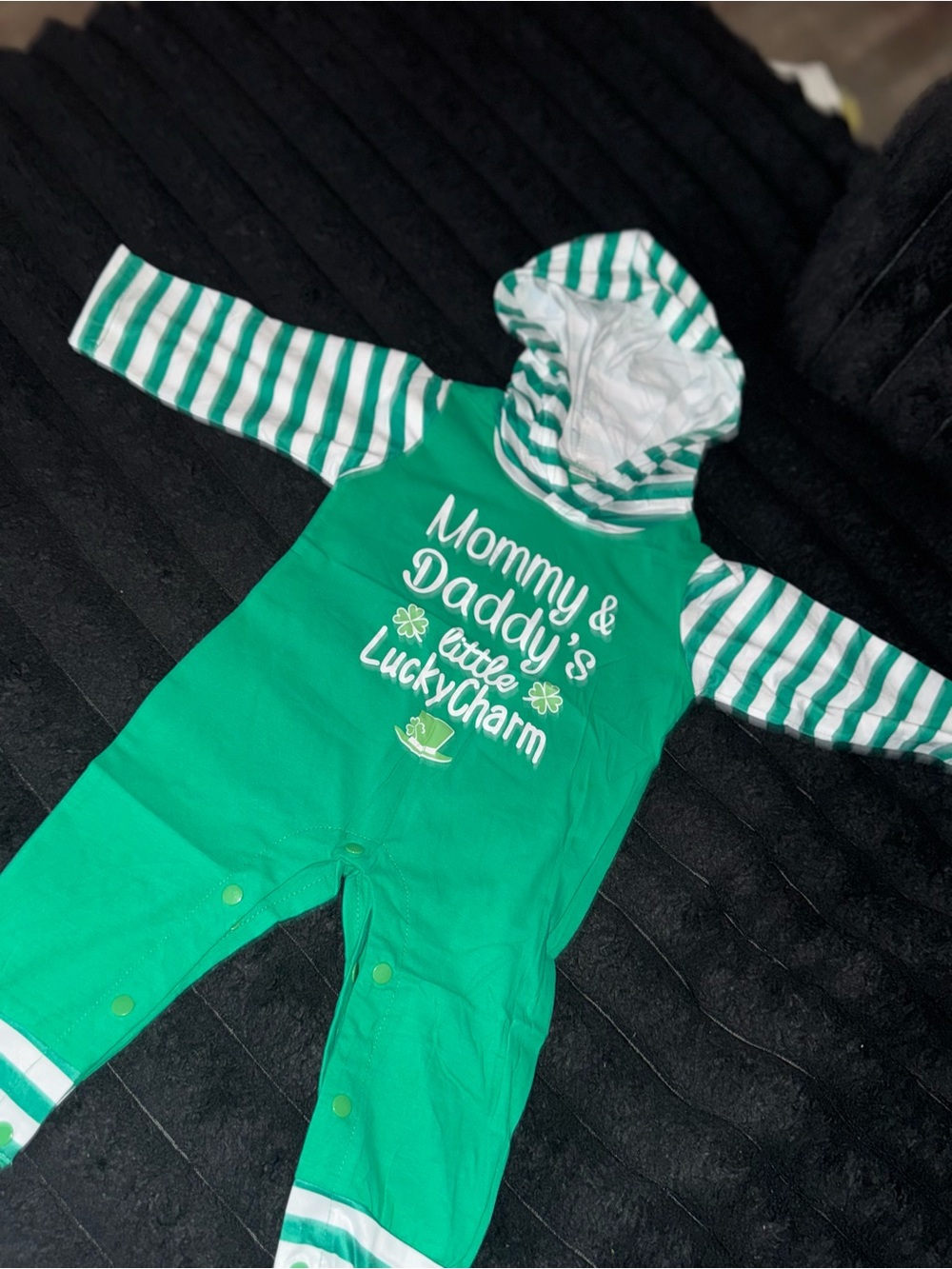 Green "Mommy & Daddy's Little Lucky Charm" Hooded One-Piece